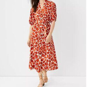 Ann Taylor Giraffe Puff Sleeve Pocket Shirtdress Size XL